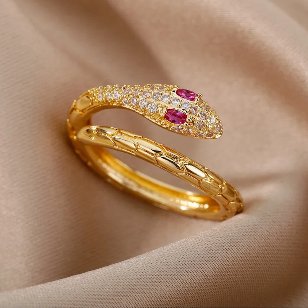 Gold Snake Serpenti Ring with Red and White Details